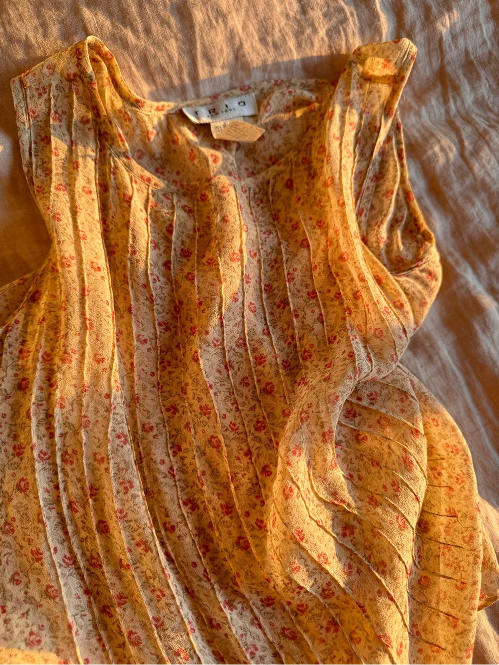 Trio New York Yellow Floral Pleated Tank Top